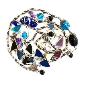 Chicos ~ Quality Statement Necklace ~ Long & Weighty ~ Silvertone ~ Glass Beads